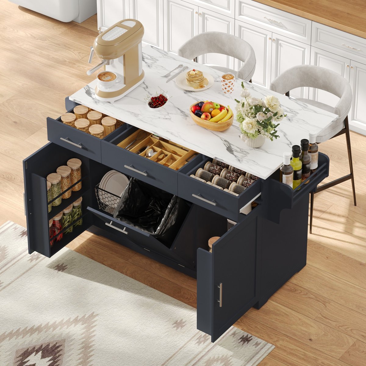 Clruro Magnetronkast - 60x40x131 cm - met Schuifplank, Lade en Kast - Keuken Opbergkast - Spaanplaat - Zwart/Wit