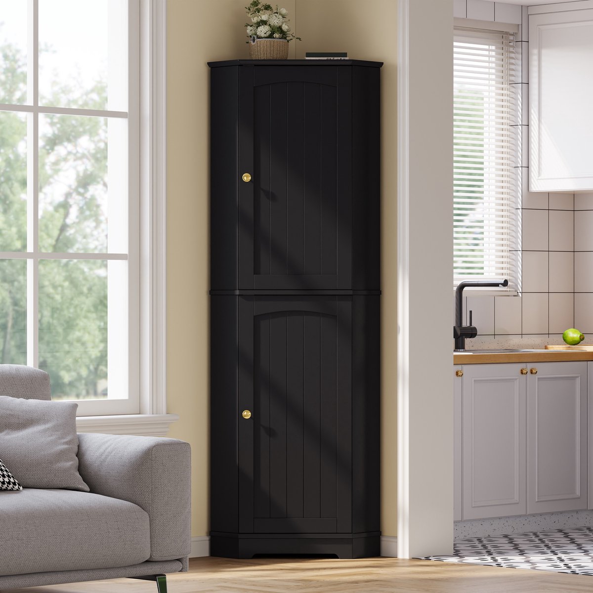 Clruro Highboard 76x40x180 cm - met Riffelglas, Lade en Verstelbare Planken - MDF/Glas - Zwart