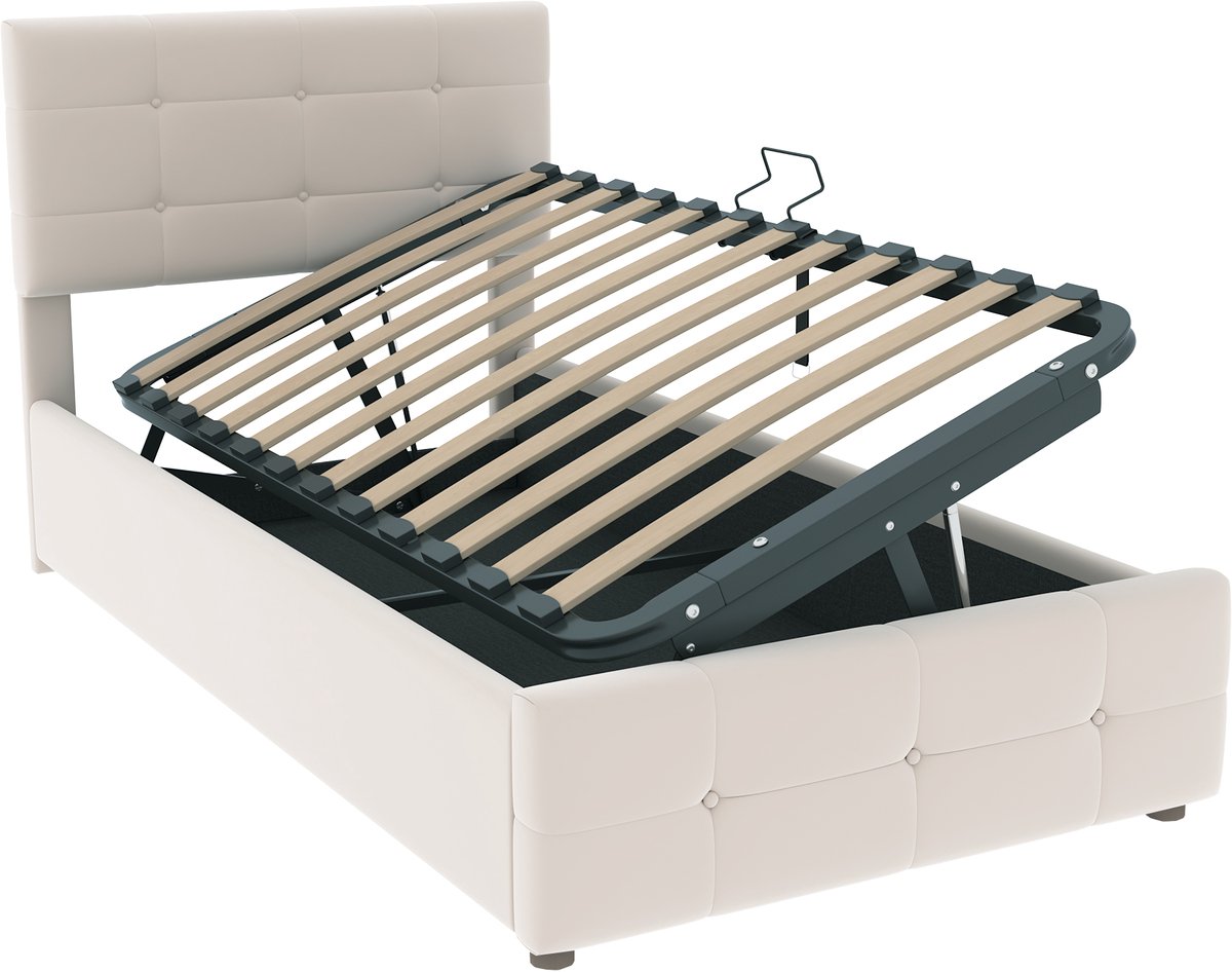 MUVANO Gestoffeerd kinderbed 90x200 - Bed met hydraulische opbergruimte - Beige fluwelen eenpersoonsbed - 90x200 cm - Opbergruimte - Slaapkamer Beige