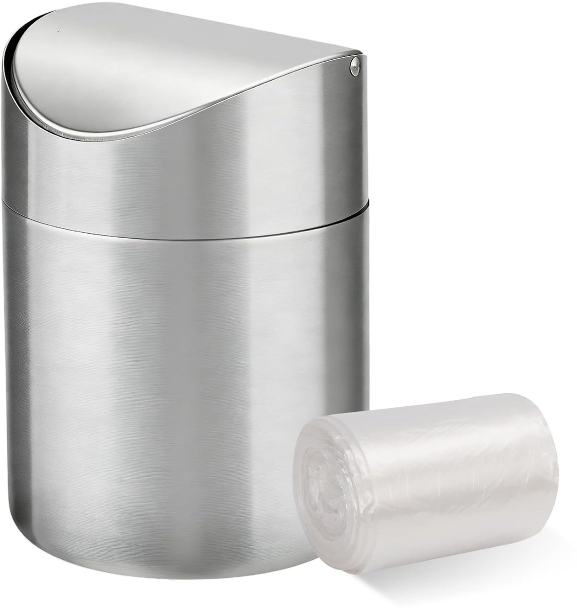 Mini tafelafvalemmer met draaideksel, roestvrijstalen prullenbak, 1,5 liter, voor kantoor, badkamer, bureau en slaapkamer, zilver