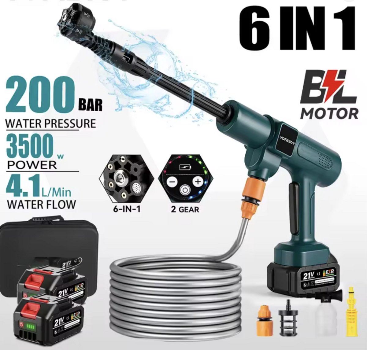 NextNovaDeals 200Bar Hogedrukreiniger - Waterpistool Met Emmer - Compatibel Met Makita 21V Accu - Krachtige Straal - Draadloos