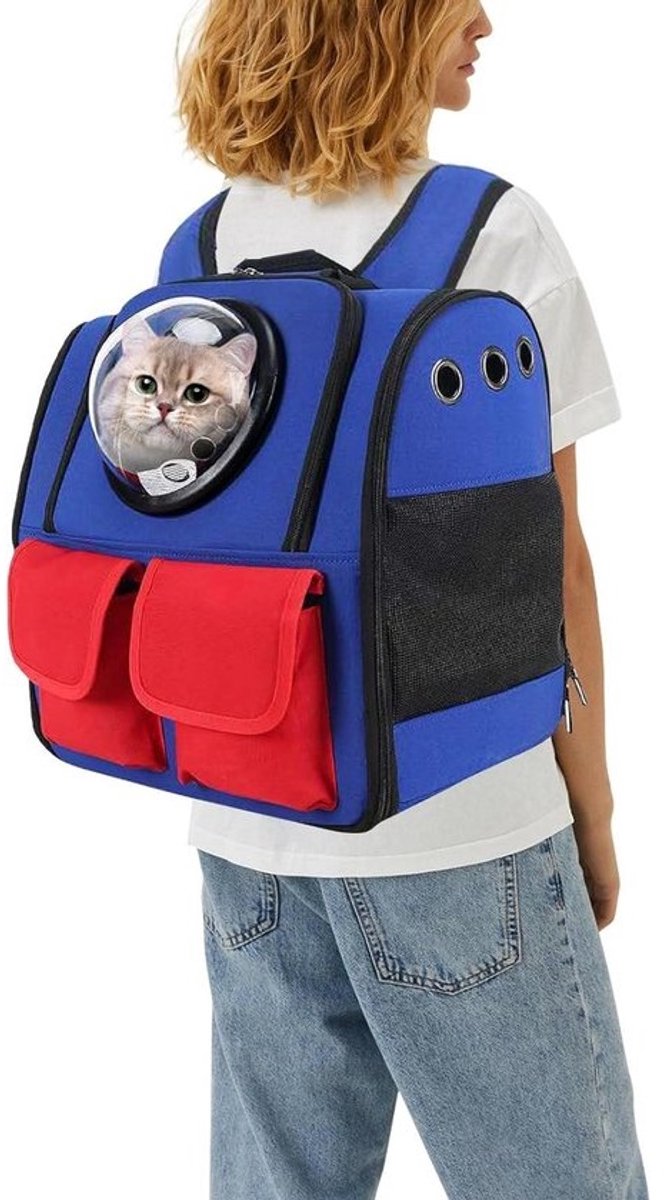 Huisdier Rugzak - Draagtas Kat Hond - Reizen met Huisdier - Ventilatie & Zichtbaarheid - 38x25x34 cm - Blauw