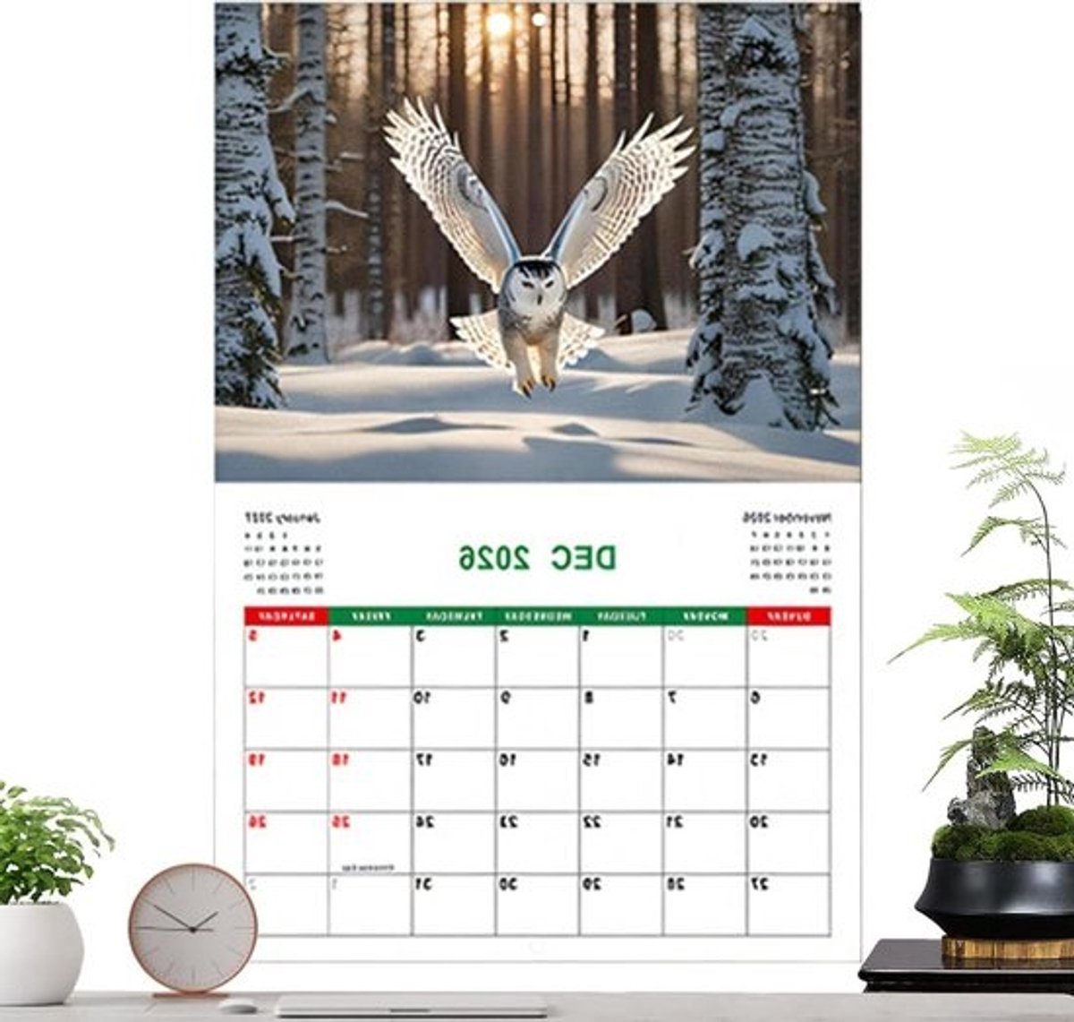 Uilenkalender 2026 - Maan kalender planner - Jaar plannen - Artistieke uilenvoorstellingen - 28.5 x 21 cm - Niet gespecificeerd