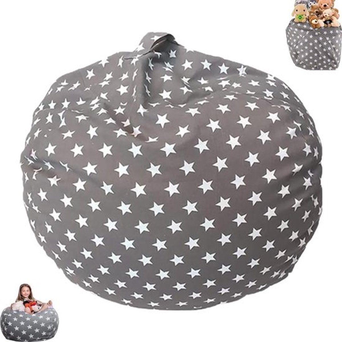 Opbergtas voor knuffels, opbergtas voor kinderen, pluche poef met rits, slaapzak, oplaadbare zitzak, voor het organiseren van speelgoed en kleding (61 cm)