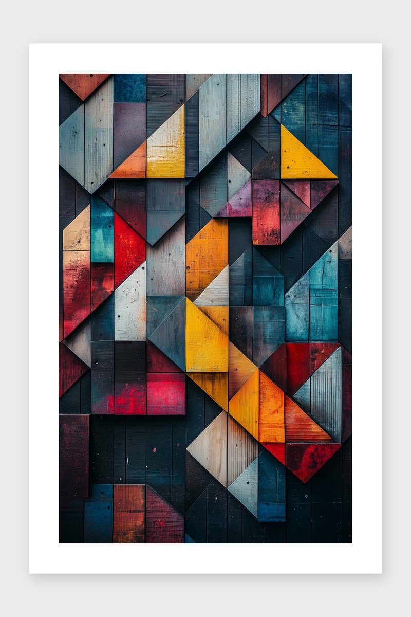 Geometrische Poster - Kunst - Driehoek - Abstract - Modern - Kleurrijk - Kunstzinnig - posters - formaat 30x40cm - Wanddecoratie - BXS5376KMD - Met kader - passe-partouts stijl