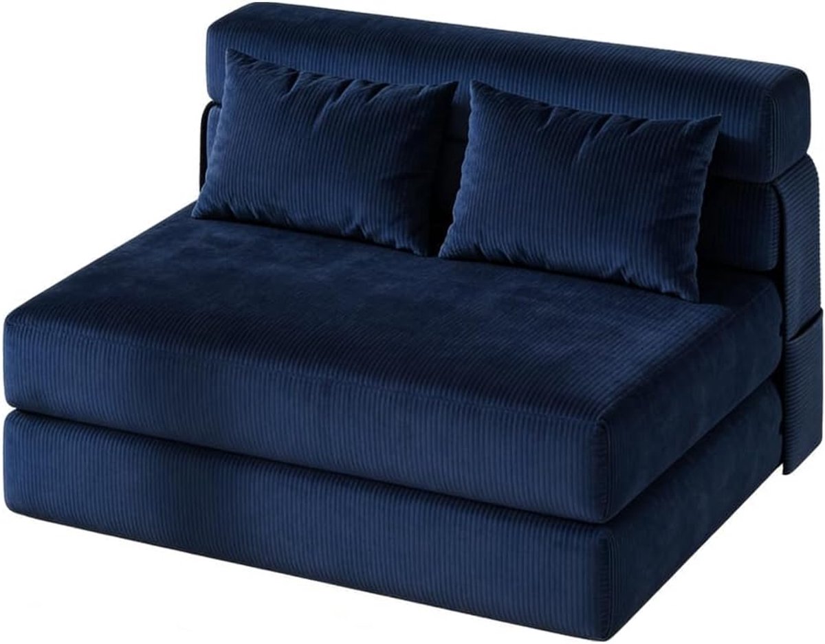Blauw 4‑in‑1 opklapbare futon‑slaapbank‑vloerbank met 2 kussens‑rugsteun‑verstelbaar‑193 × 102 × 15 cm‑voor woonkamer, slaapkamer en gastenkamer