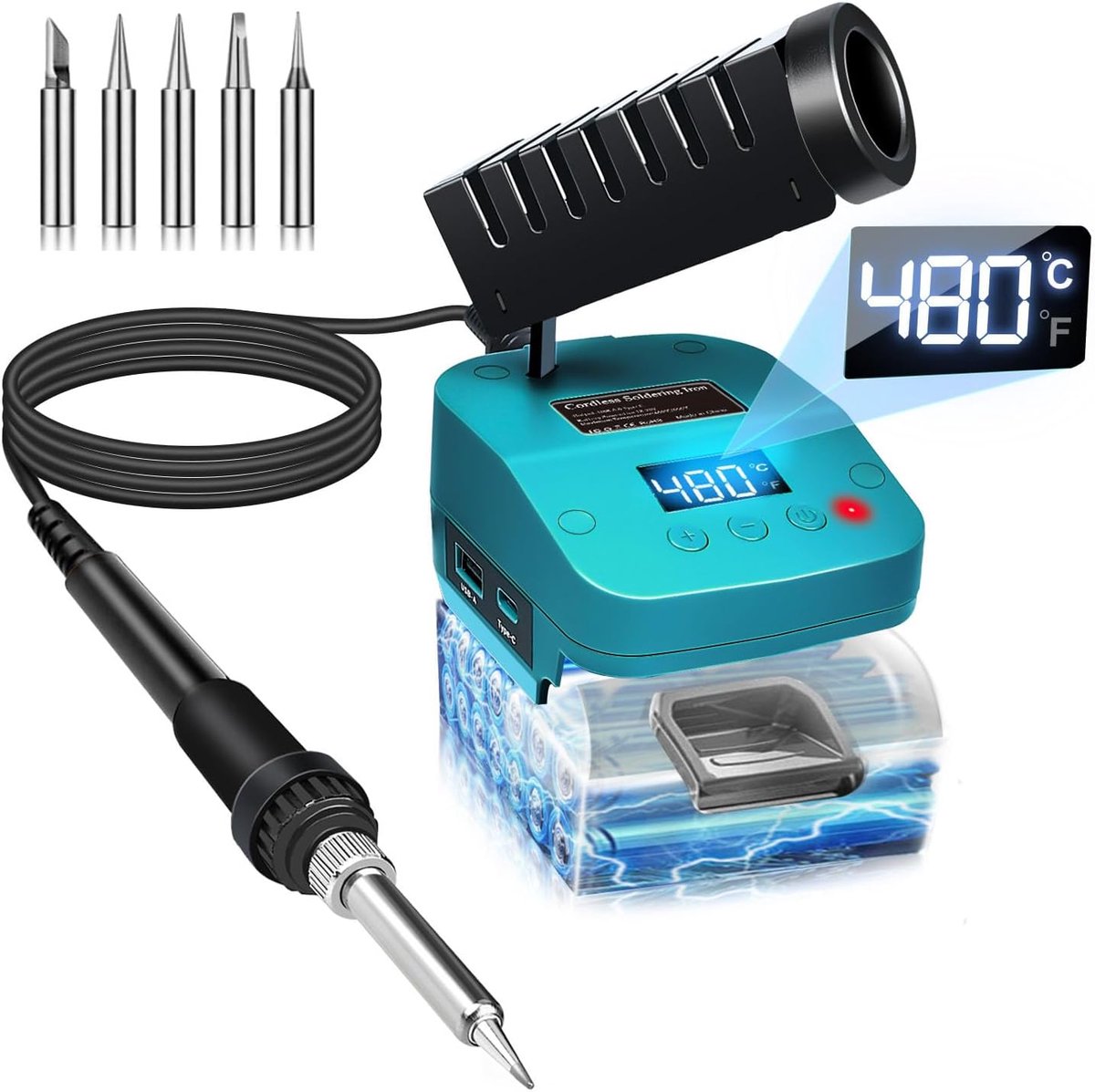 Draadloze soldeerbout geschikt voor Makita 18V Batterij Snelle Verwarming, Elektrisch Digitaal LCD Soldeerstation Met USB en Type C Laadpoorten, Draagbare Verstelbare Soldeerbout Kit voor DIY, Sieraden