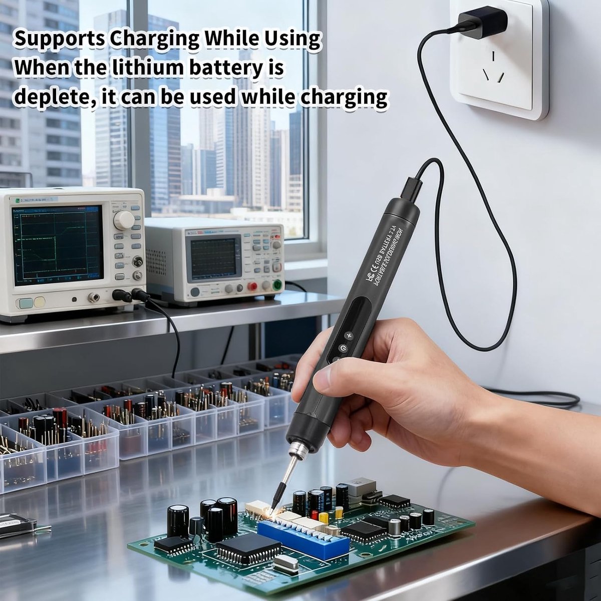 USB-C Soldeerboutset, Draadloze Accu Soldeerbout met LED-Display en 3 Seconden Snelle Opwarming, Temperatuurregeling 180-450 °C, 1000 mAh Accu, Automatische Slaapmodus, Soldeerset voor Elektronica