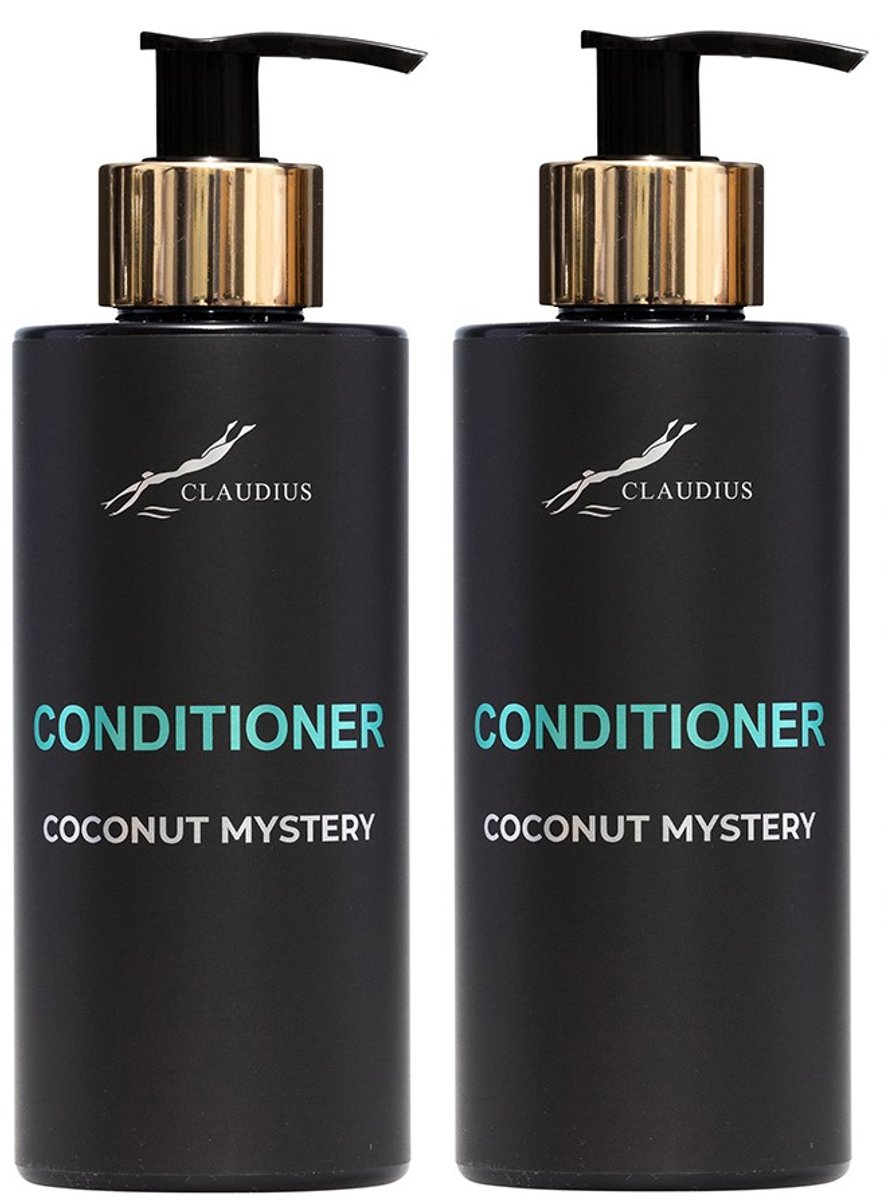 Hairconditioner Coconut Mystery 300 ml - met gouden pomp - zwarte fles - set van 2 stuks - Voordeelverpakking