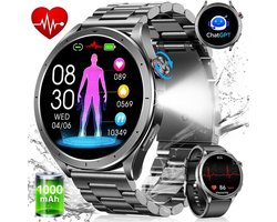 FOSMET Smartwatch - Horloge Heren - AI-Gezondheidsanalyse - ECG,PPG,HRV & SpO2 - 1,75 inch - AMOLED Scherm - 5ATM Waterdicht - 100+ Sportmodi - Stappenteller - Hartslagmeter - Slaapmonitor - Belfunctie - Geschikt voor Android en IOS - Zwart