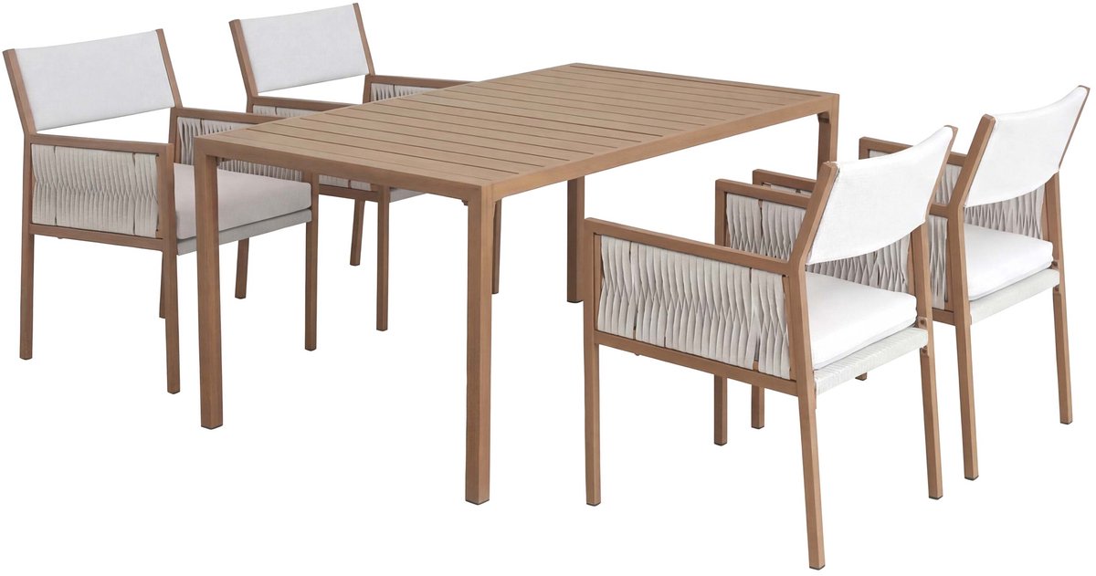 Tuinset MCW-Q12, tuinset met tafel en 4 stoelen, polyrotan olefine (210 g/m²) ~ wit