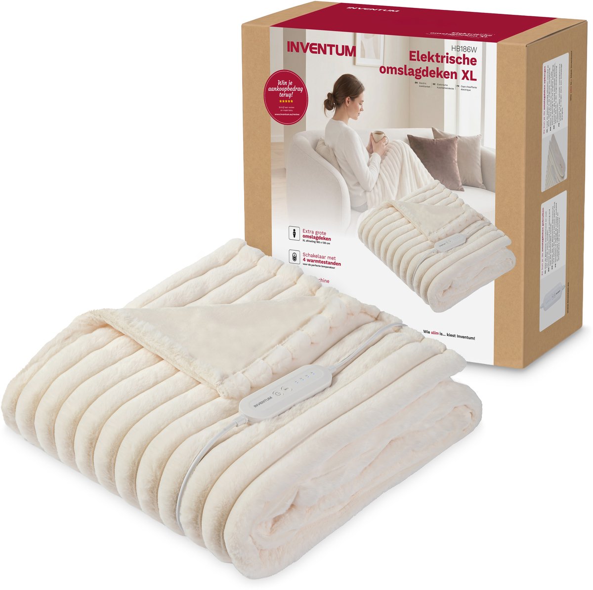Inventum HB186W Elektrische Deken 180x130 cm - 4 Standen - Wit - Inventum Huishoudelijke Apparaten - €69,99