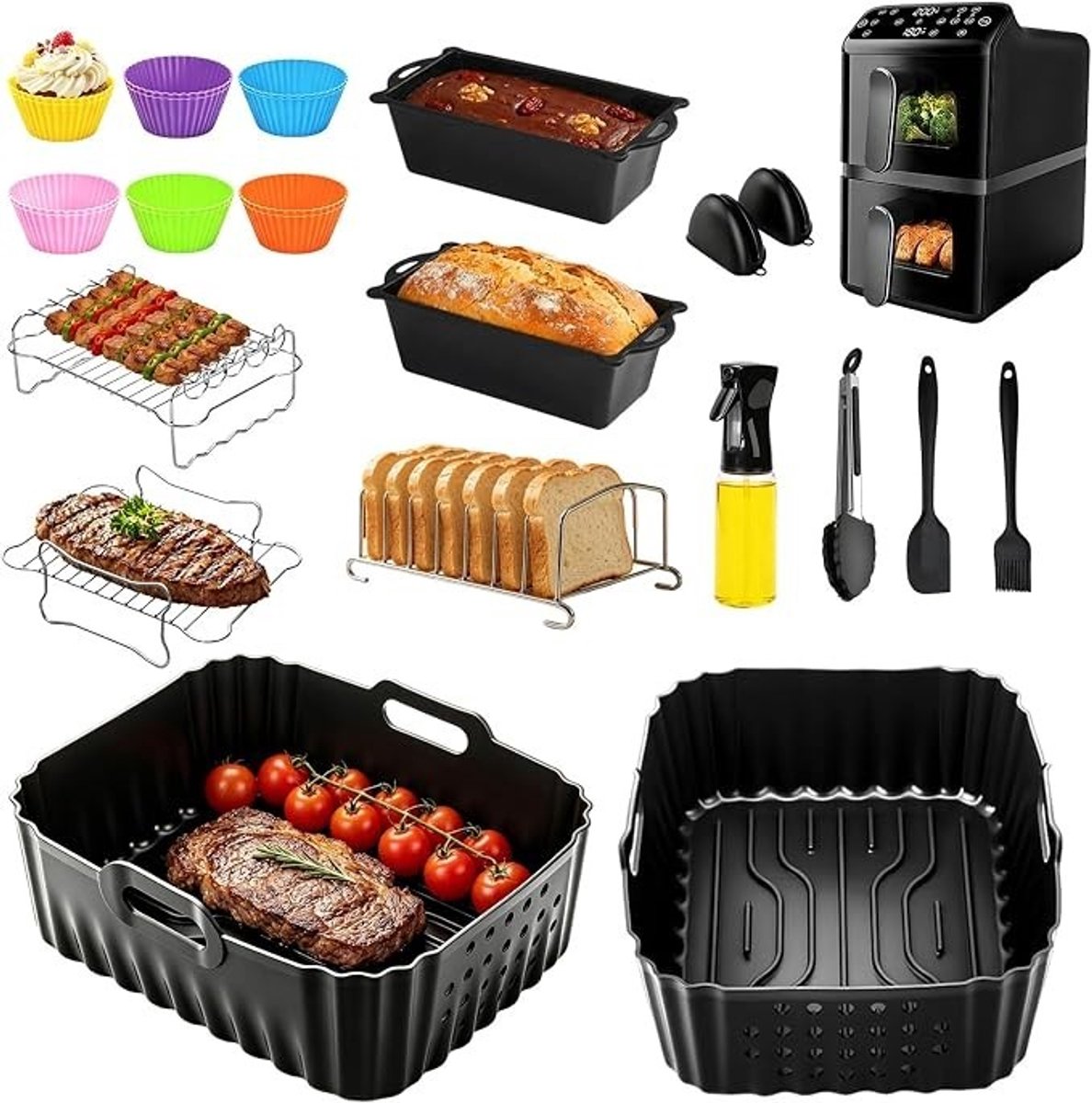 PolkaHome Airfryer Accessoires 29-delig voor Philips Dual Basket 10L