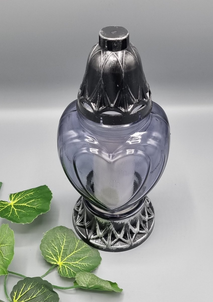 Herdenkingslichtjes Herdenkingslicht - P39 - Zilver - Grijs glas - Grafkaars - Graflicht - Graflantaarn - Windlicht Zilver / Grijs