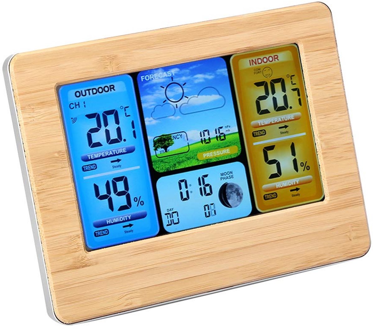 Voorspellingsstation, weerstation, draadloze digitale barometer, digitale kalenderklok voor binnen en buiten(Neutral-yellow)