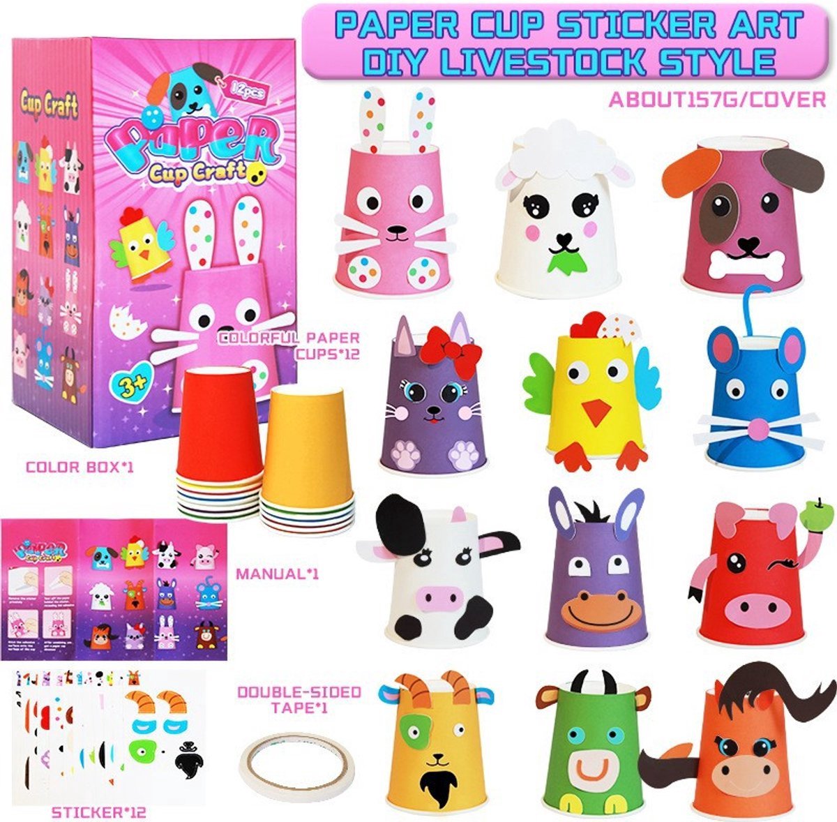 casalora - Vee Knutselset - Knutselen Meisjes & Jongens - Creatief Speelgoed voor Kinderen - DIY dierenbekers - 3D knutselset met papieren bekerstickers - Educatief Speelgoed - Vanaf 3 Jaar