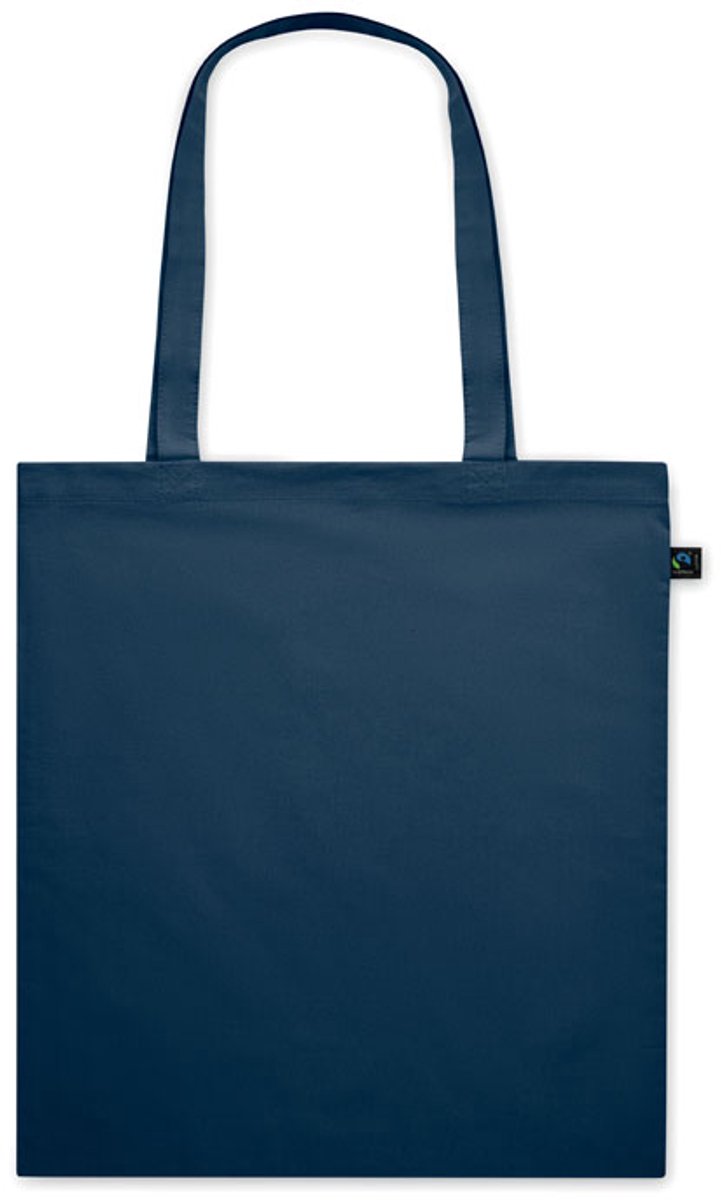 5 stuks Boodschappentas van gekleurd Fairtrade katoen met lange hengsels. 140gr/m². Donker Blauw