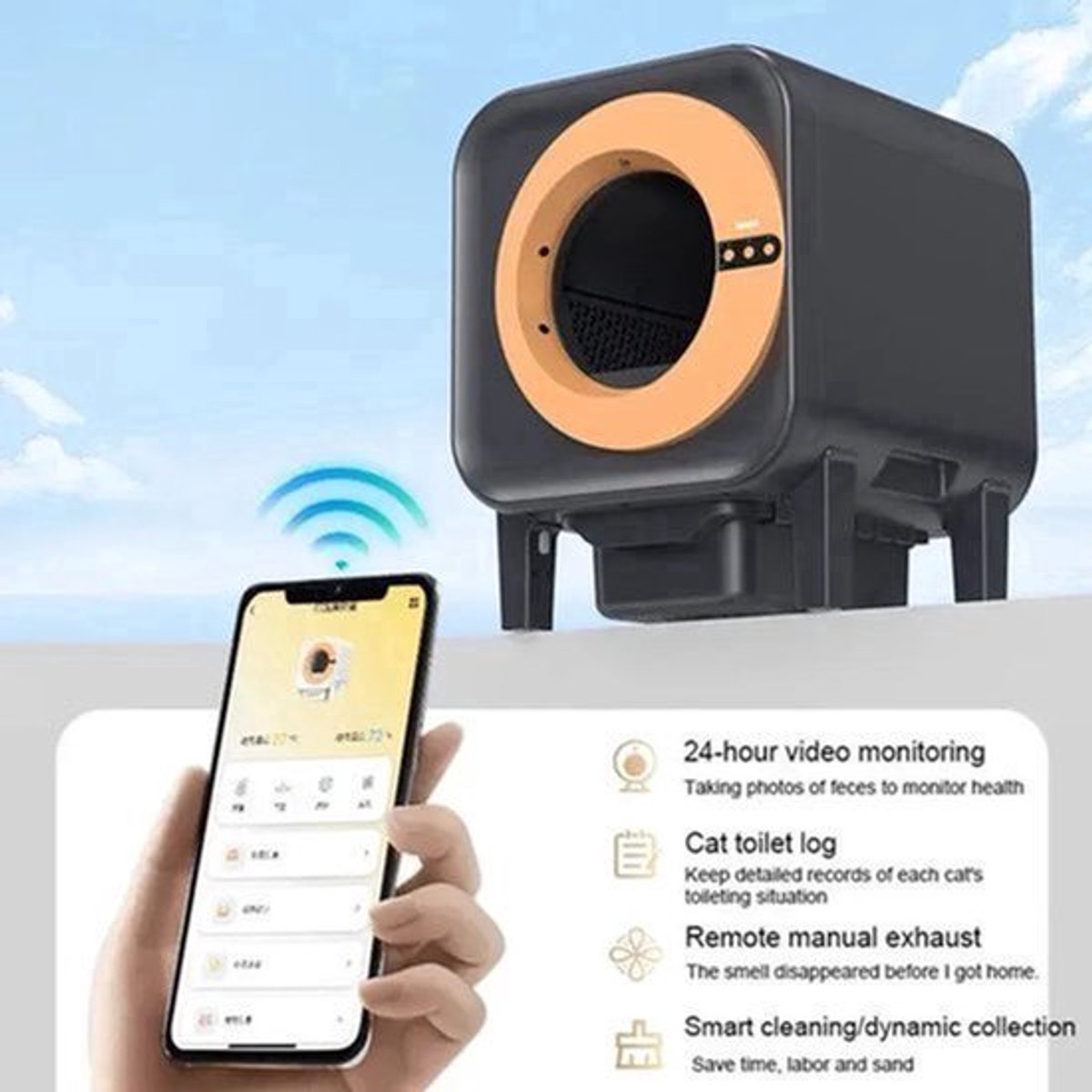 Automatische Kattenbak – Intelligente Kattenbak – Zelfreinigende Kattenbak – Slimme Kattenbak – 70 Liter Ruimte – Geavanceerde Geurcontrole – Wit