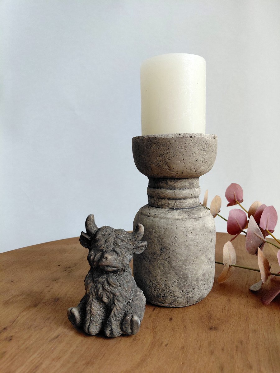 Kandelaar - 18 cm - set met ornament schotse hooglander - 9 cm - Countryfield