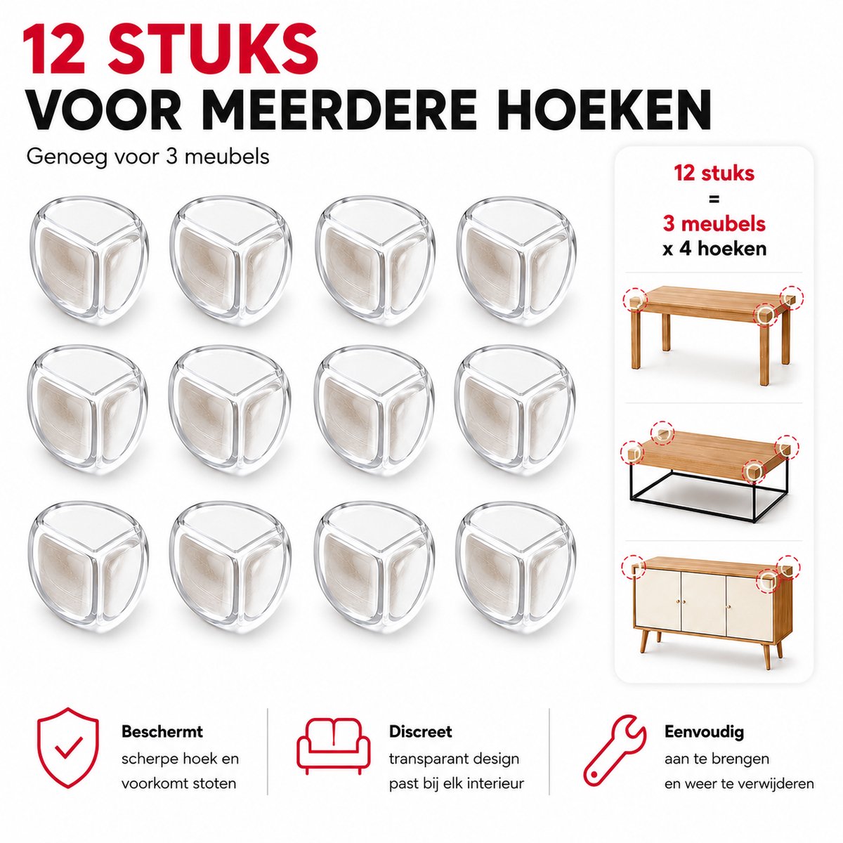 Eldur® Zelfklevende Hoekbeschermers Set 12 Stuks - Transparante Hoekbescherming - Baby & Kind Veiligheid - Meubel beschermhoeken - Tafelhoek Beschermers - Stootrand – foto 7