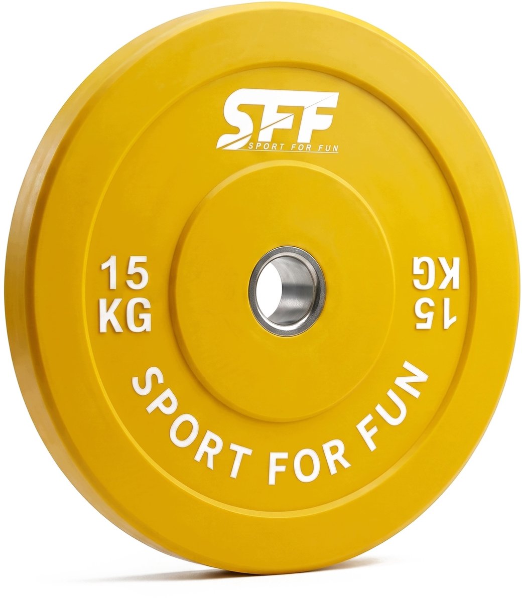 Olympische Bumper Schijf 15KG - Rubber Gecoat, 51mm Opening, Geel