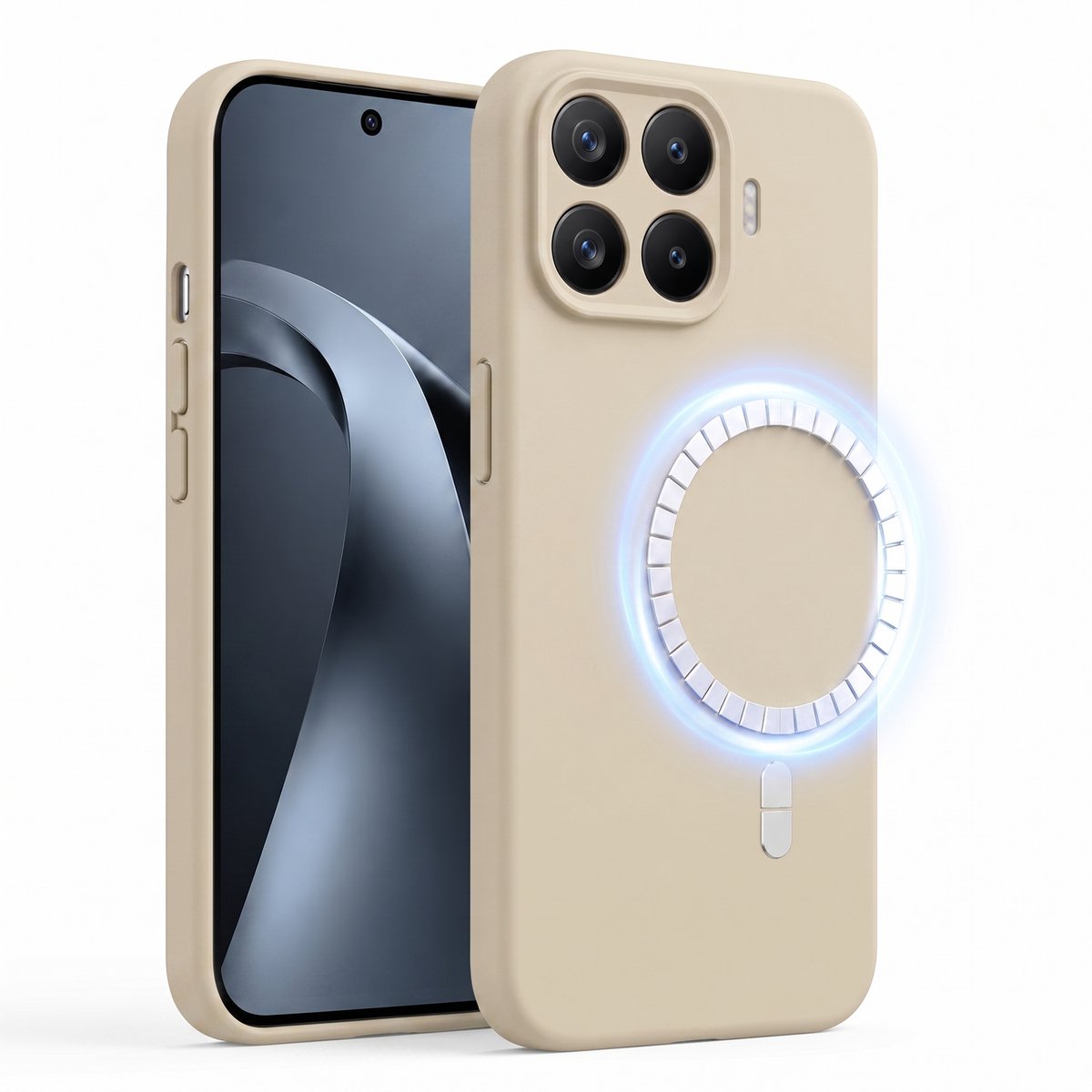 Hoesje geschikt voor Xiaomi 17 - Hoesje geschikt voor Magsafe - Draadloos opladen - Gehard Glas - Creme