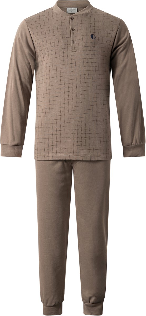 Gentlemen - warme heren pyjama 114326 -interlock, extra aangeruwd - bruin - maat 3XL