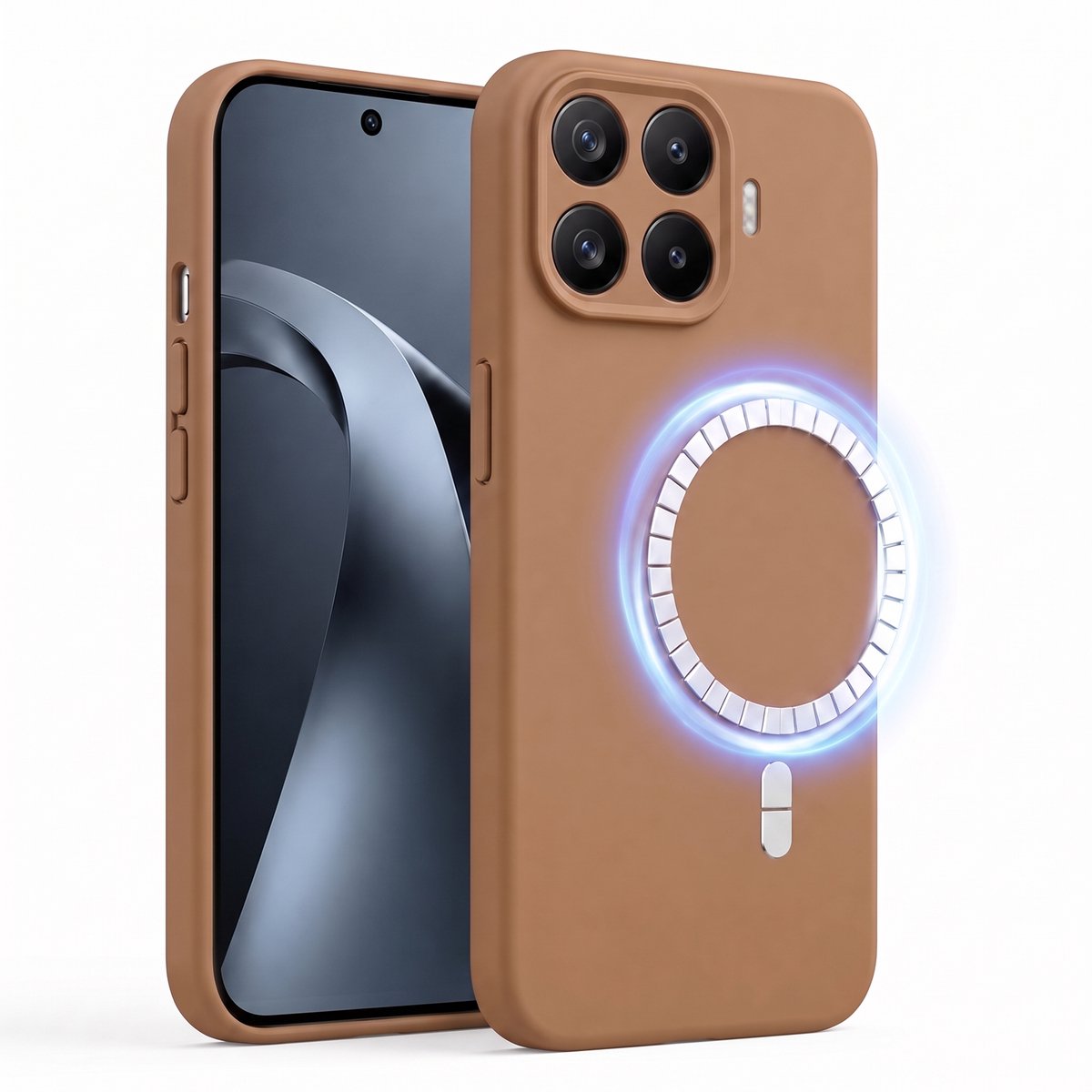 Hoesje geschikt voor Xiaomi 17 - Hoesje geschikt voor Magsafe - Draadloos opladen - Gehard Glas - Bruin