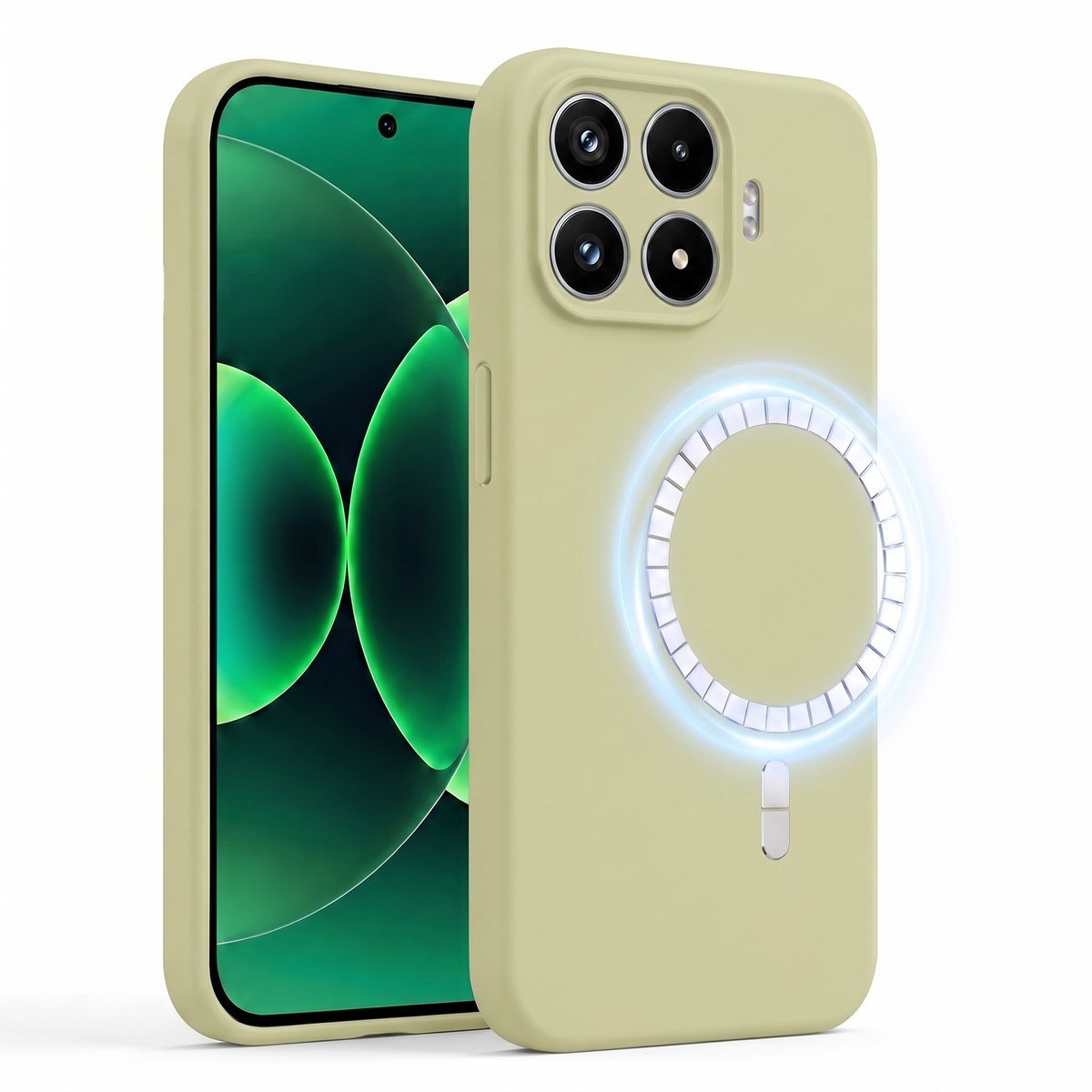 Hoesje geschikt voor Xiaomi 17T Pro - Hoesje geschikt voor Magsafe - Draadloos opladen - Gehard Glas - Salie Groen