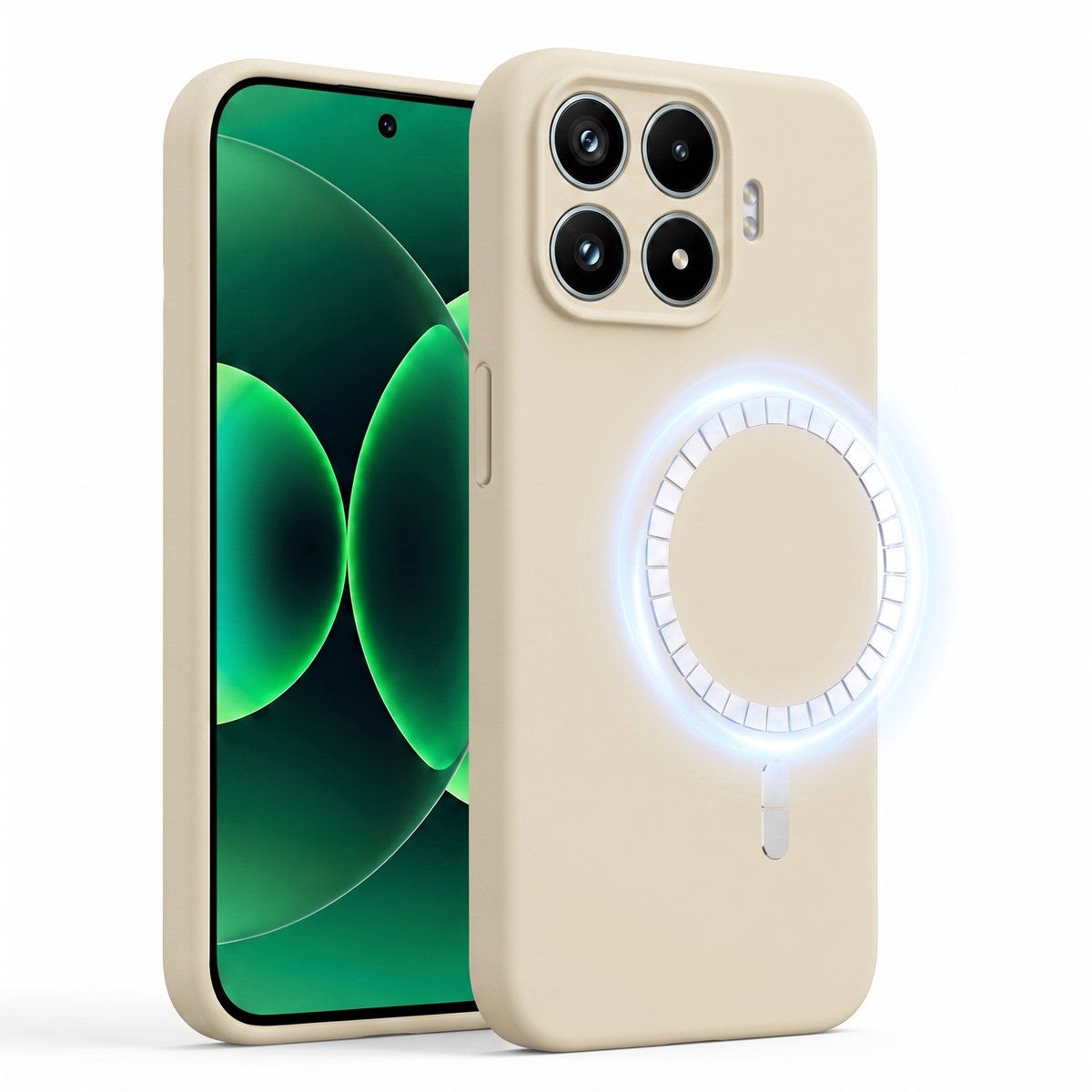 Hoesje geschikt voor Xiaomi 17T - Hoesje geschikt voor Magsafe - Draadloos opladen - Gehard Glas - Creme