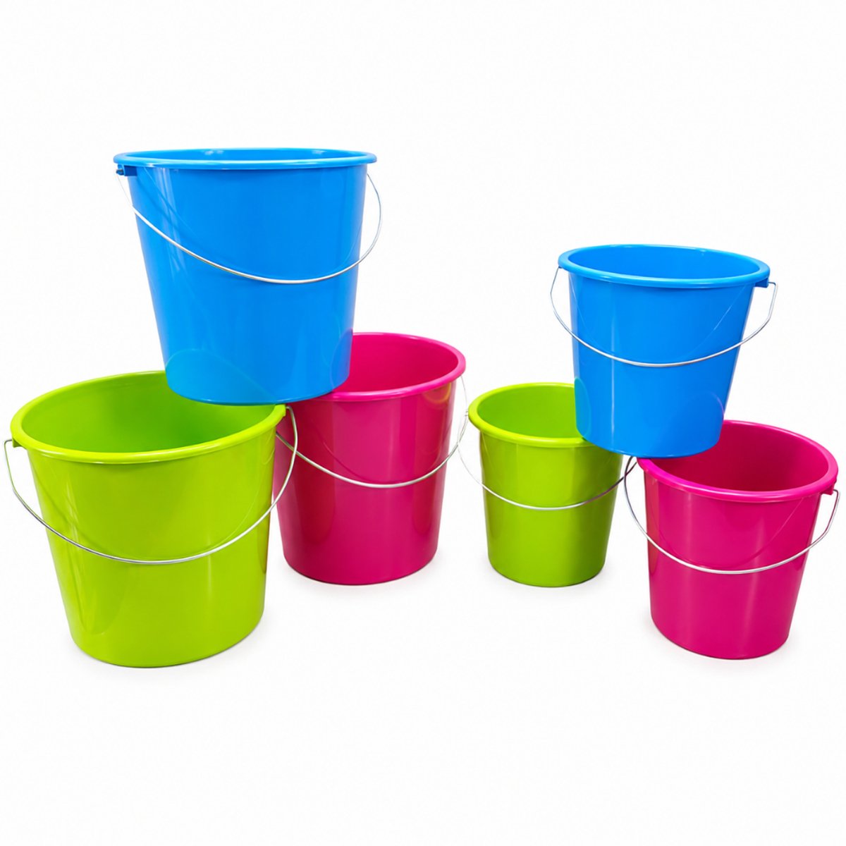 HL Huishoudemmers - Emmer - Emmers - 6 Stuks - met Maatvoering - 3 Kleuren - 3 x 10 Liter en 3 x 5 Liter