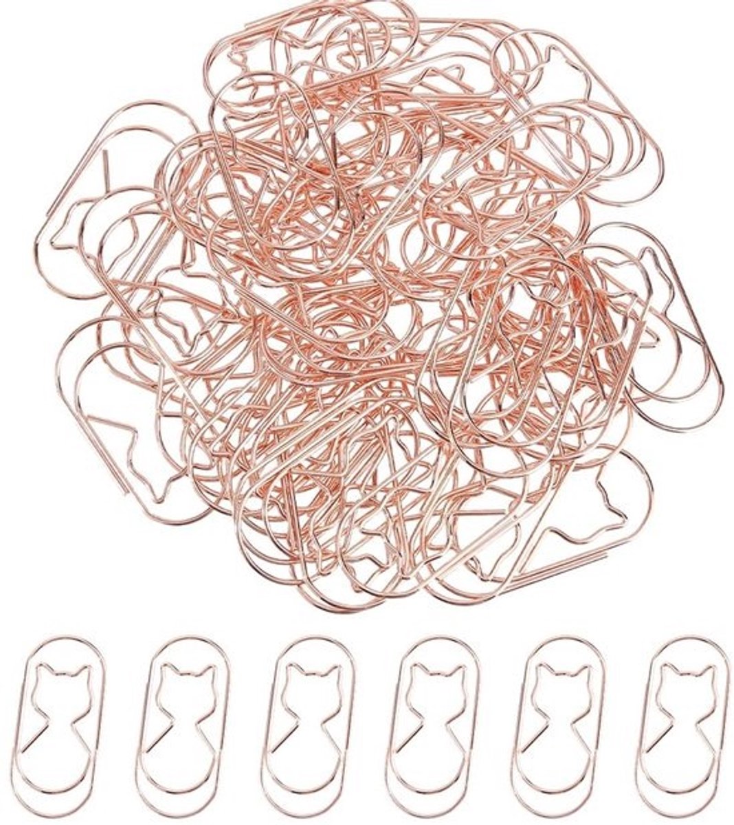 Dailygoods - 60 Stuks Katten Paperclips in Roségoud voor Kantoor en School