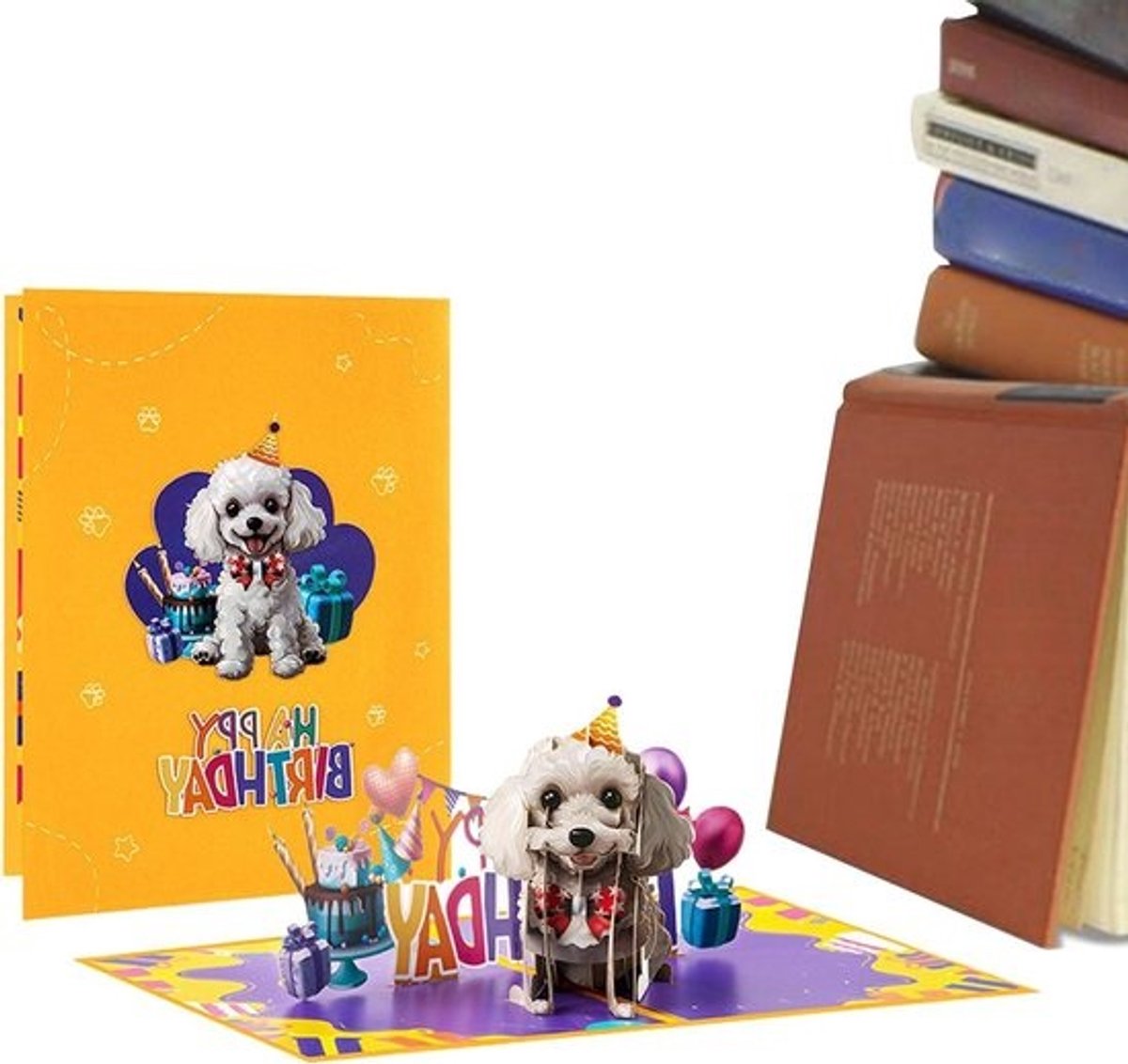 Hond Verjaardagskaart - Wenskaart Ansichtkaart - Feestelijke Groeten - 3D Creatief Ontwerp - 21 x 16 cm - Geel