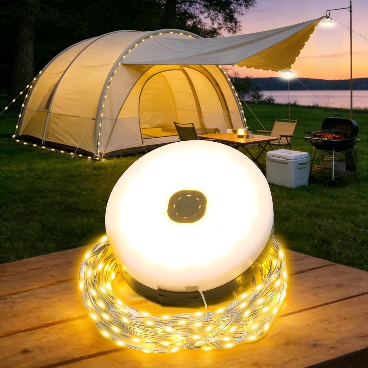 Campinglichtsnoer 10m - Op Batterijen - IP44 Waterdicht - Met Timer - Voor Buiten