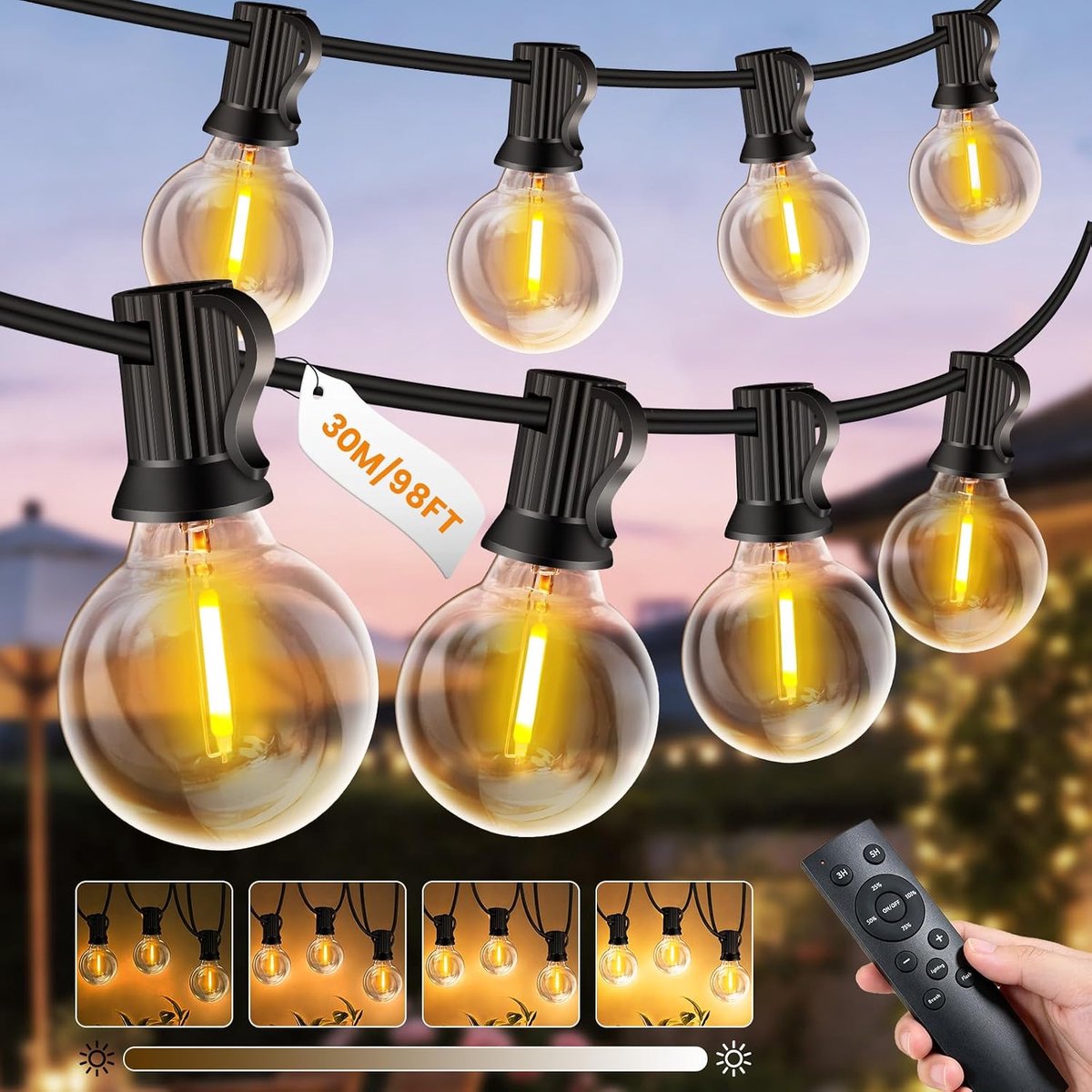 Lichtsnoer 30m - 40+2 Lampen G40 - Met Stekker - IP44 Waterdicht - Warmwit - Voor Buiten