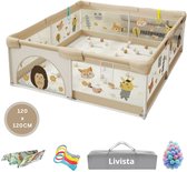 Livista Grondbox Baby - Binnenmaat 120x120cm - Inclusief Kruipmat - Met 60 Speelballen, 4 Trekringen - Kinderbox - Speelbox - Playpen - Met Draagtas - Beige