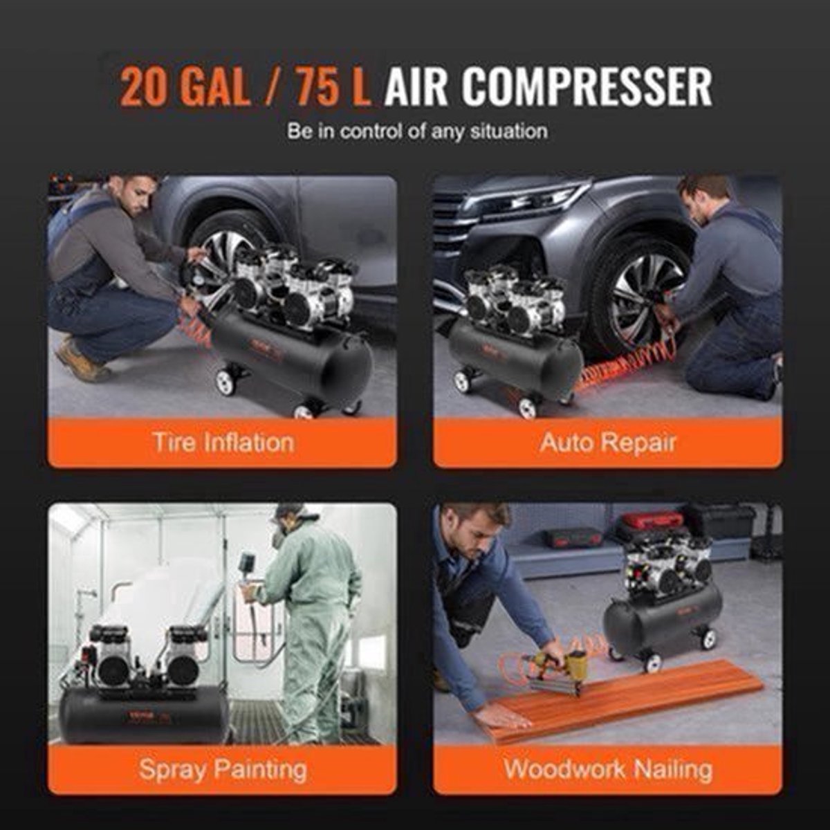 Stille Luchtcompressor - Airpress Compressor - Luchtcompressor Bandenpomp - Airpress - Elektrische Compressor - 650W - 80dB - Olievrije - 30 Gallon - Draagbare - Voor Auto Reparatie - Bandenvulling - Gereedschap
