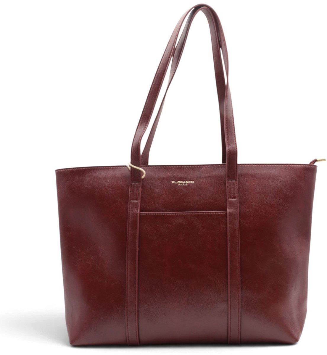 Flora&Co - ELISE - vintage look - grote handtas/tote bag met lange instelbare draagriem - bordeaux - geschikt voor A4 - ideaal voor school- of werktas