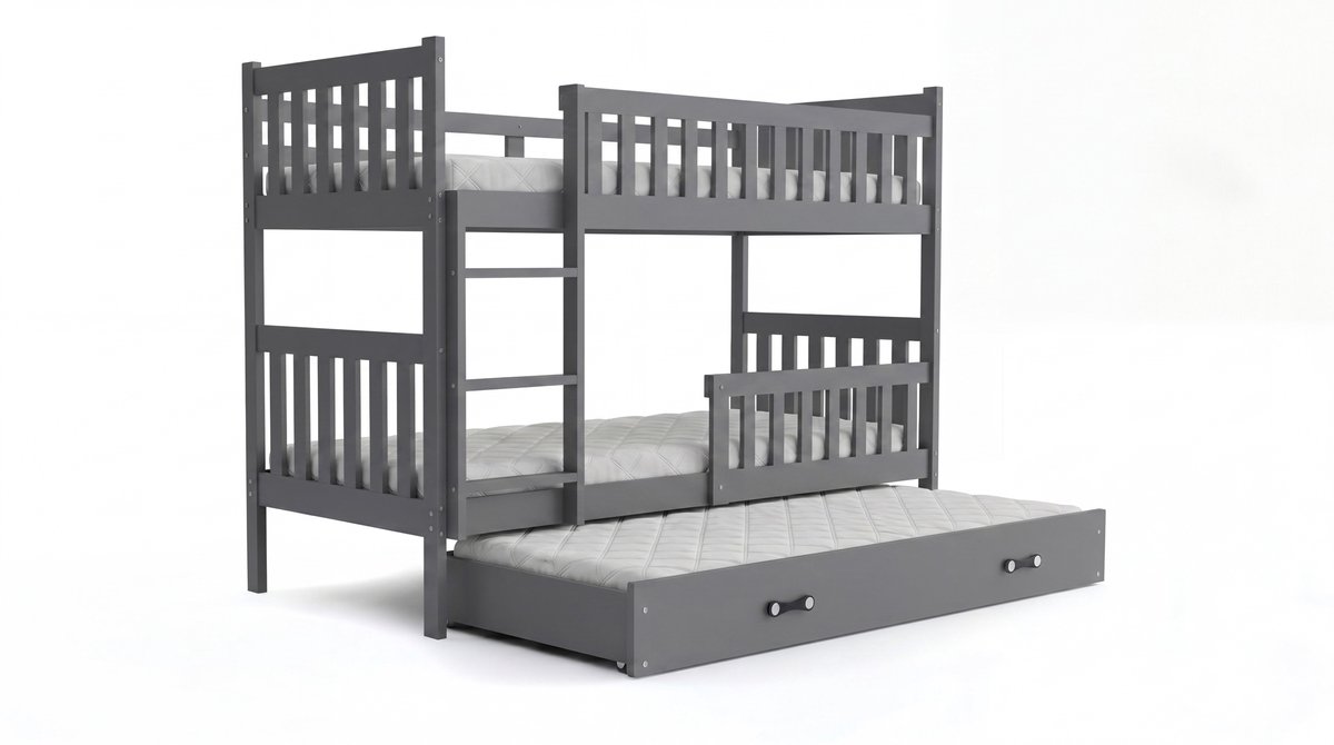 BMS KUBUŚ 90X190 Triple Youth Bed with Mattress and Drawer, Graphite