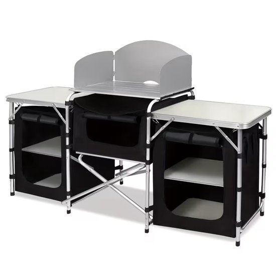 CINK Pro® Camping Keukentafel Opvouwbaar - Outdoor Kitchen met Opbergvakken & Windscherm - Aluminium Camping Kast BBQ Tafel - Inclusief Draagtas — afbeelding 5