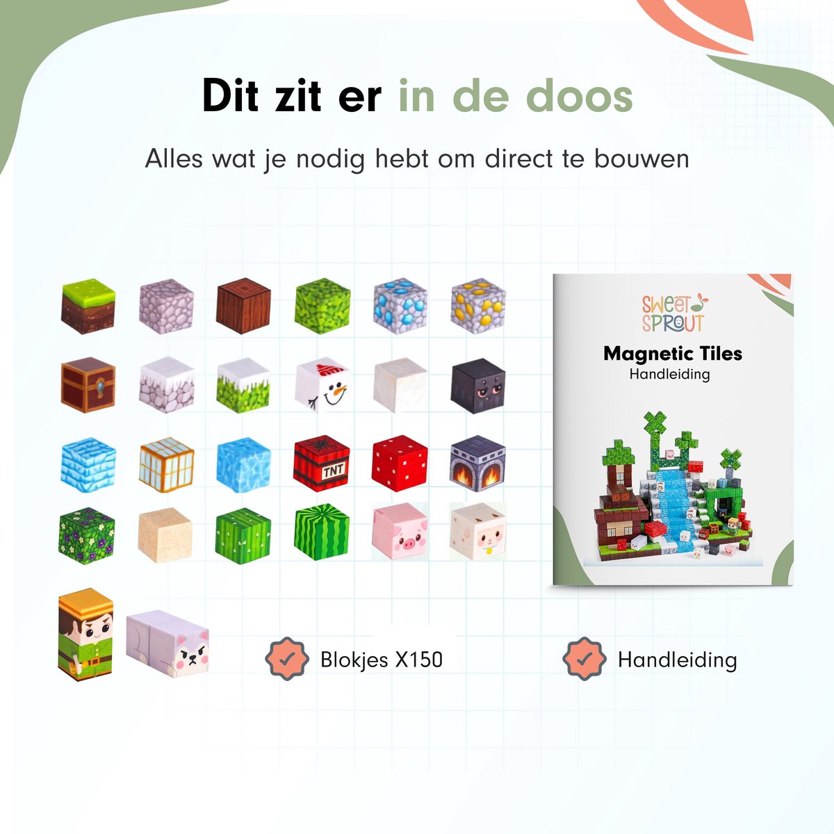 Sweet Sprout Magnetische Blokken - 150 stuks - Speelgoed - Magnetic Tiles - Blokken - Magnetic Cubes - Bouwstenen - Bouw jouw magna wereld - Magneten speelgoed - Constructiespeelgoed — cadeau in Spellen & Speelgoed - foto 6