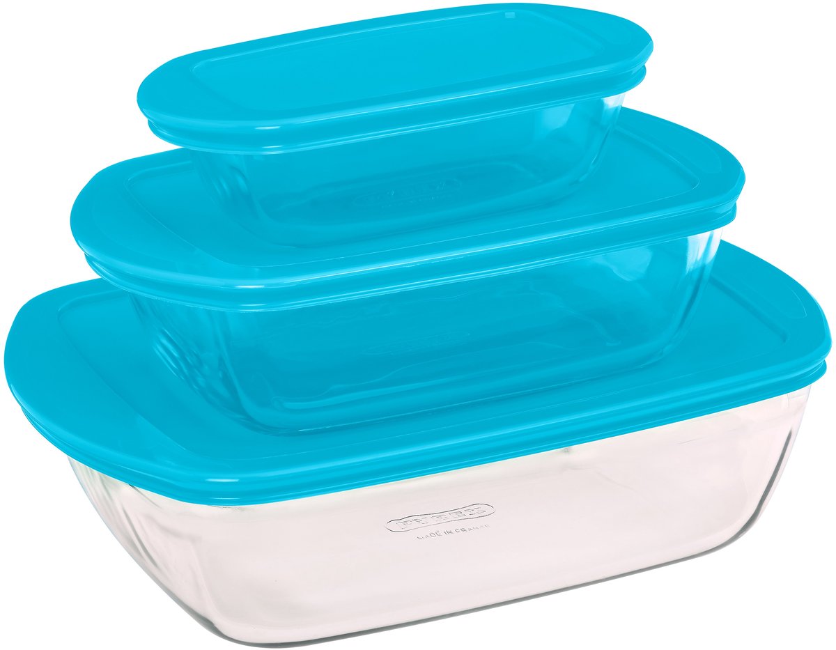 Pyrex Cook&Store voorraadbak set – schaal met deksel van borosilicaatglas, ovenschaal