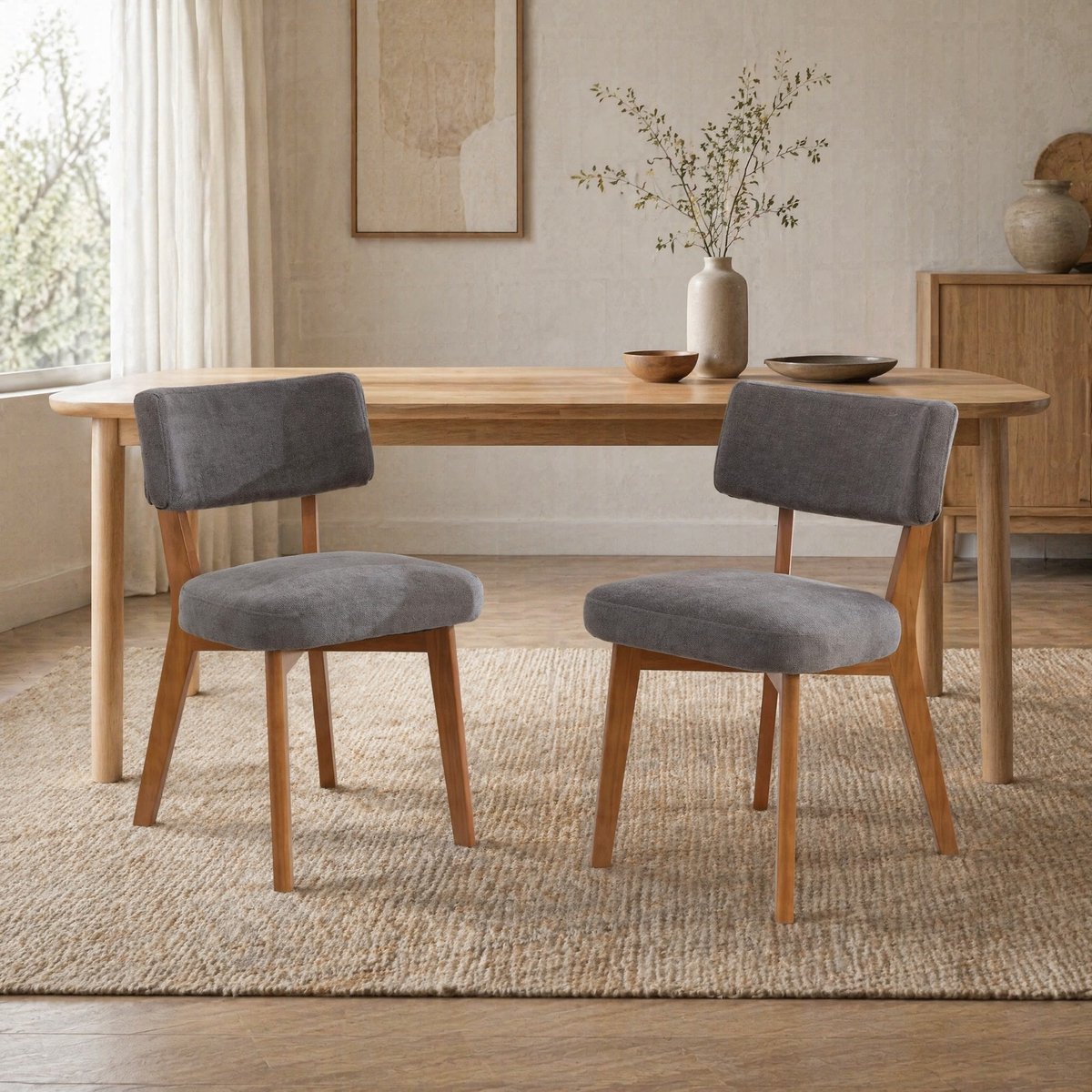 MODFU - Eetkamerstoel - Mid-Century Stijl - Grijs - Set Van 2