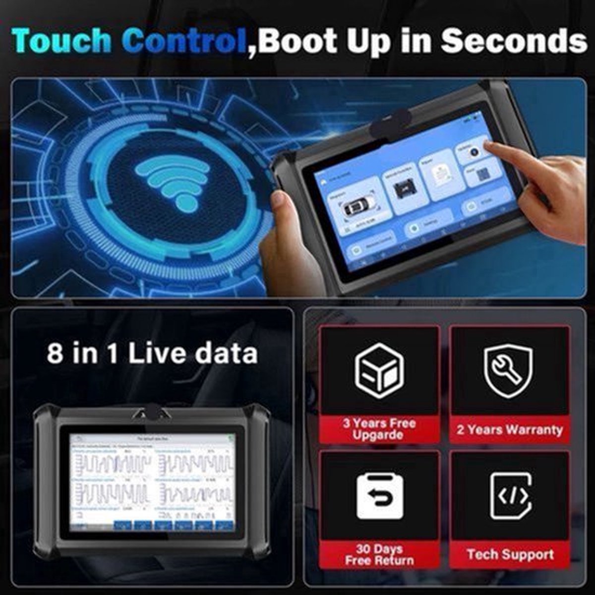 Autodiagnose Scanner – Auto Diagnosetool – Foutcode Lezer – Sleutelprogrammering – WiFi Verbinding – 7-Inch Touchscreen
