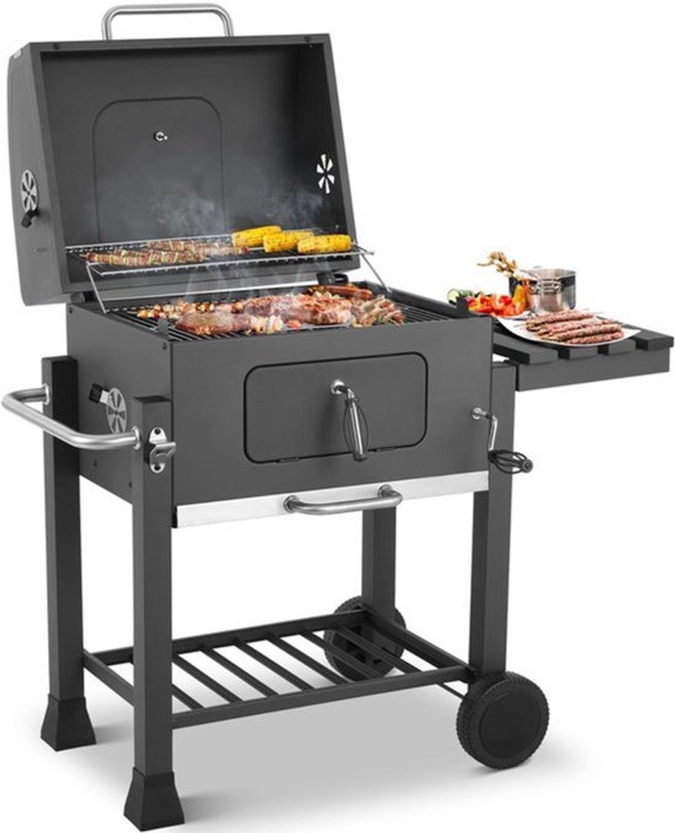 Houtskoolbarbecue Met Bijzettafel - 27.5 Kg Gewicht - 578 Inch Kookoppervlak - Metaal - Voor Buitenpicknicks En Terrastuin