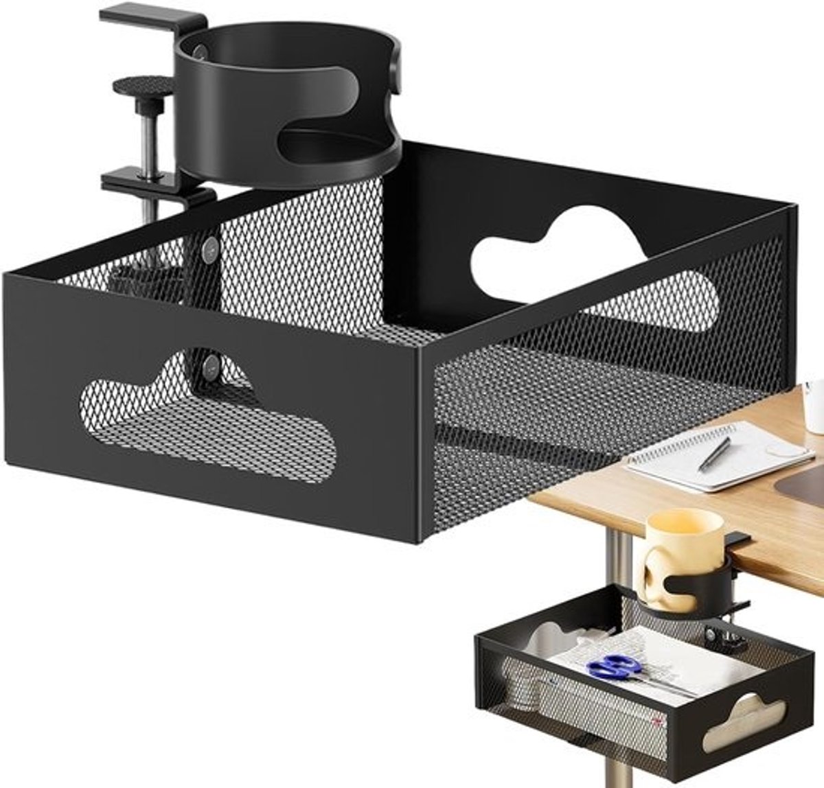 Bureau Lade Organizer - Opbergsysteem Onder Bureau - Bureau Organiseren - Met Bekerhouder - 9x21x9 cm - Zwart