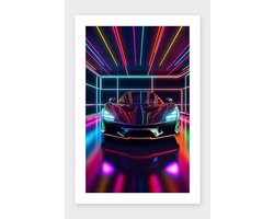 Sportscar Poster - Neon Auto - Neon Car - Woondecoratie - posters - met witte rand - formaat 60x90cm - B660