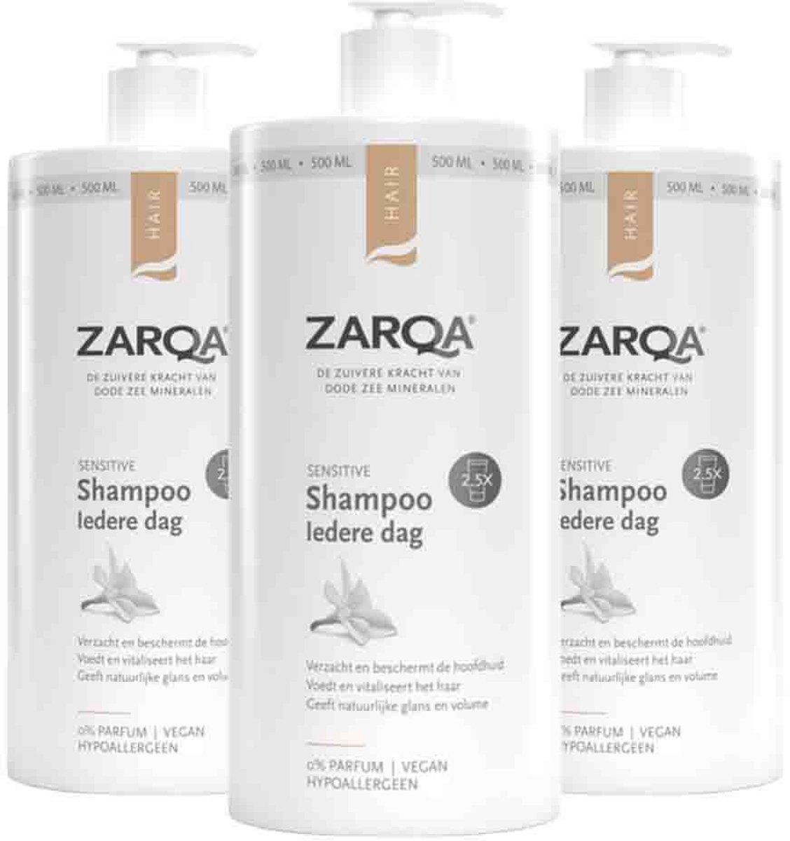 Zarqa Sensitive Shampoo Iedere Dag - 3 x 500 ml - Voordeelverpakking