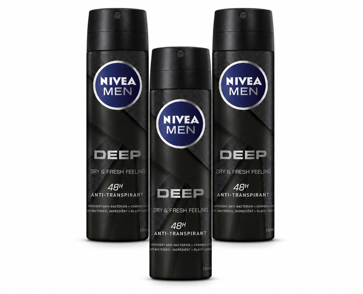 3 x NIVEA MEN – Deodorant spray – Deep – 150 ml - Bulkverpakking - 3 stuks