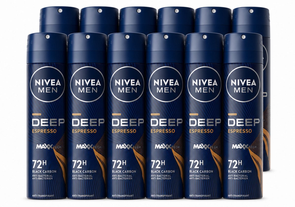 12 x NIVEA MEN - Deodorant Spray - Deep Espresso - 150 ml - Voordeelverpakking - 12 stuks